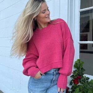 Free People Easy Street Crop Knit Sweater in Hot Pink Size Small